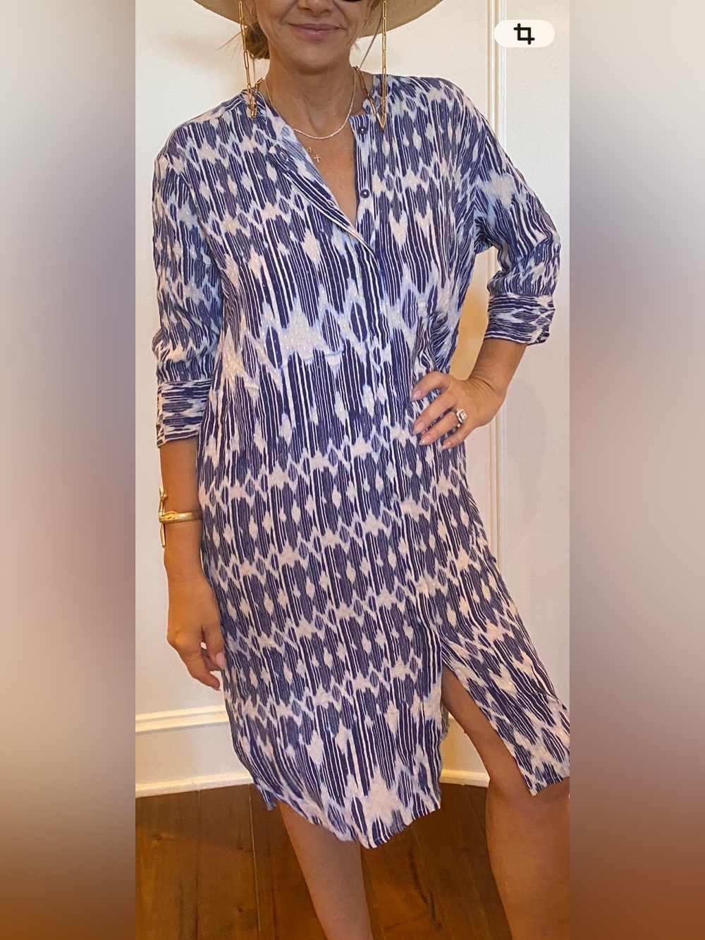 Blue & White Ikat-Print Maxi Tunic Dress